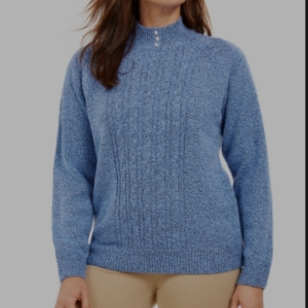 Karen Scott Marled Cable-Knit Sweater Petite Blue